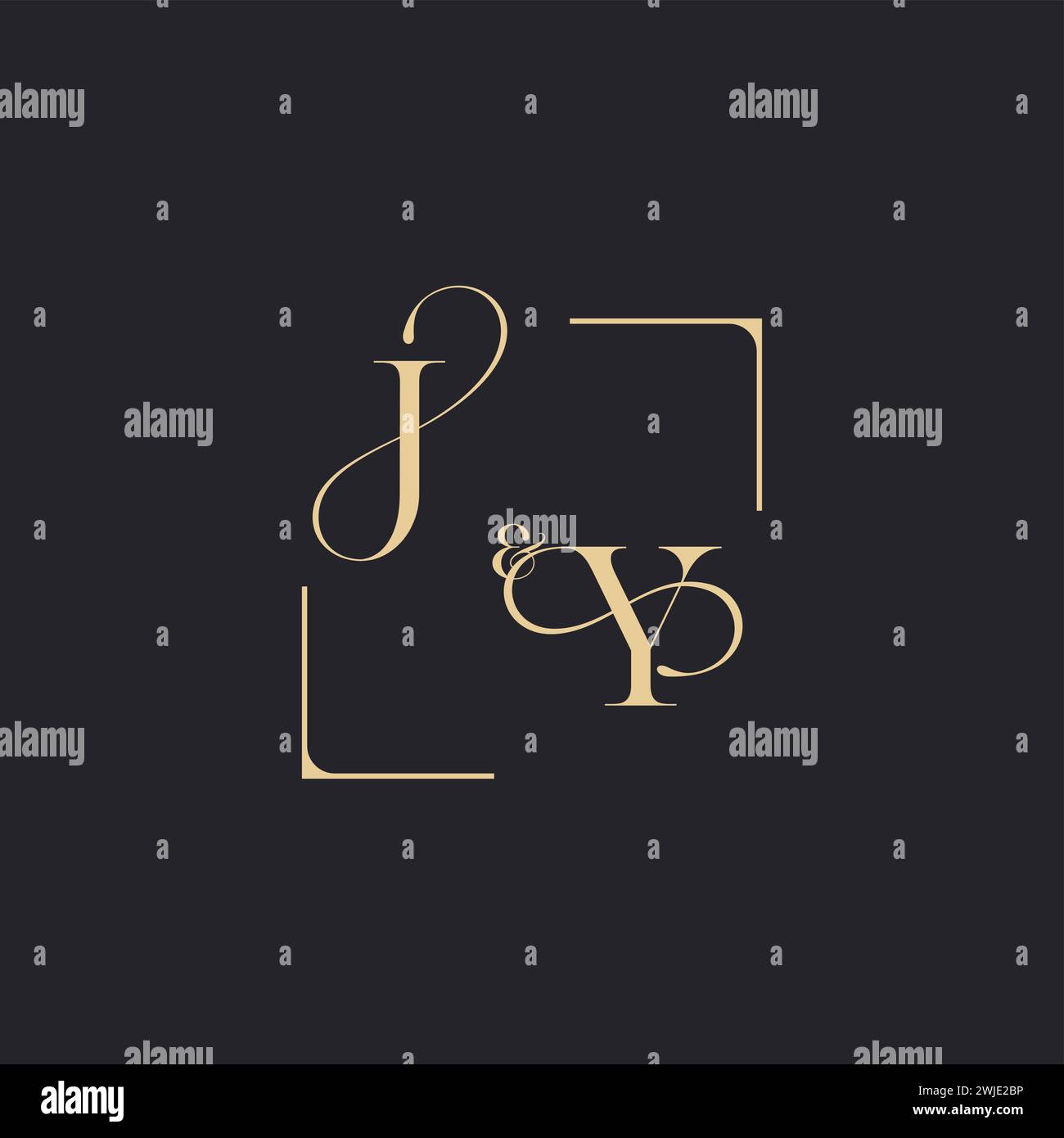 JY simple concept of wedding outline logo and square of initial design gold in white background Stock Vector