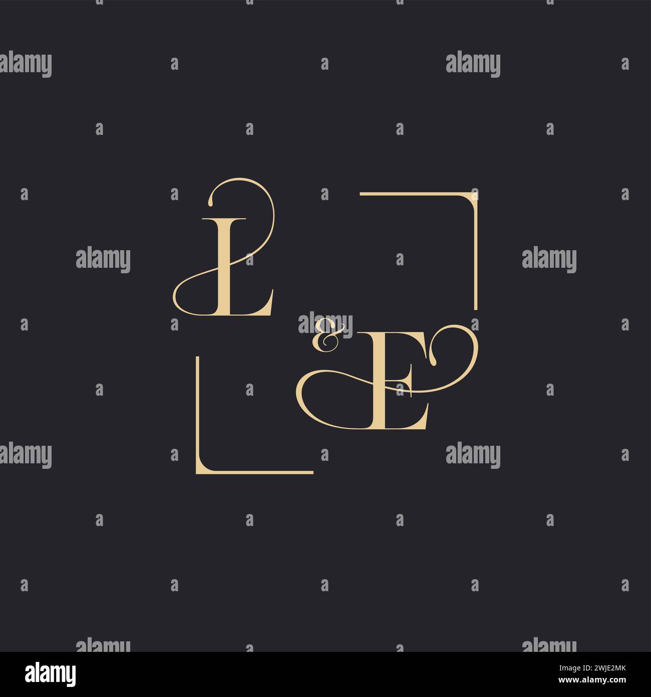 LE simple concept of wedding outline logo and square of initial design gold in white background Stock Vector