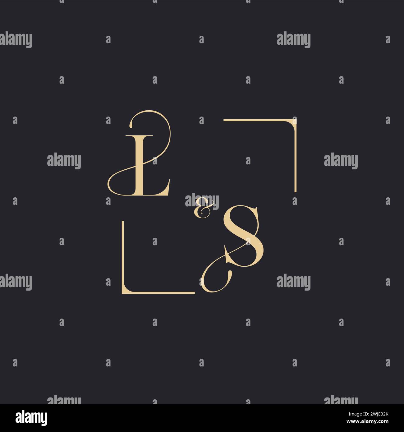 LS simple concept of wedding outline logo and square of initial design gold in white background Stock Vector