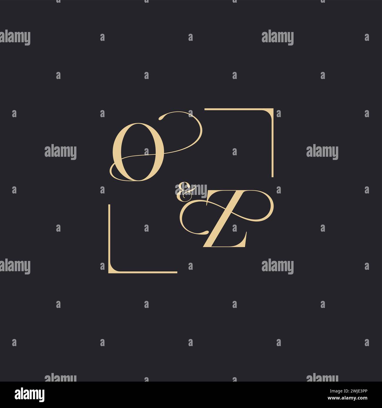 OZ simple concept of wedding outline logo and square of initial design gold in white background Stock Vector