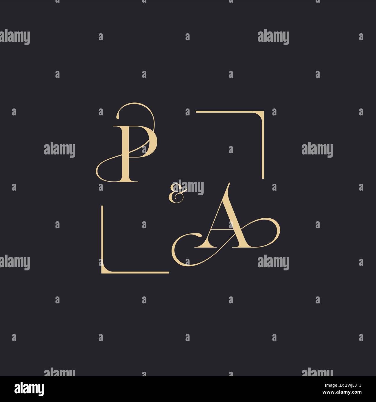 PA simple concept of wedding outline logo and square of initial design gold in white background Stock Vector