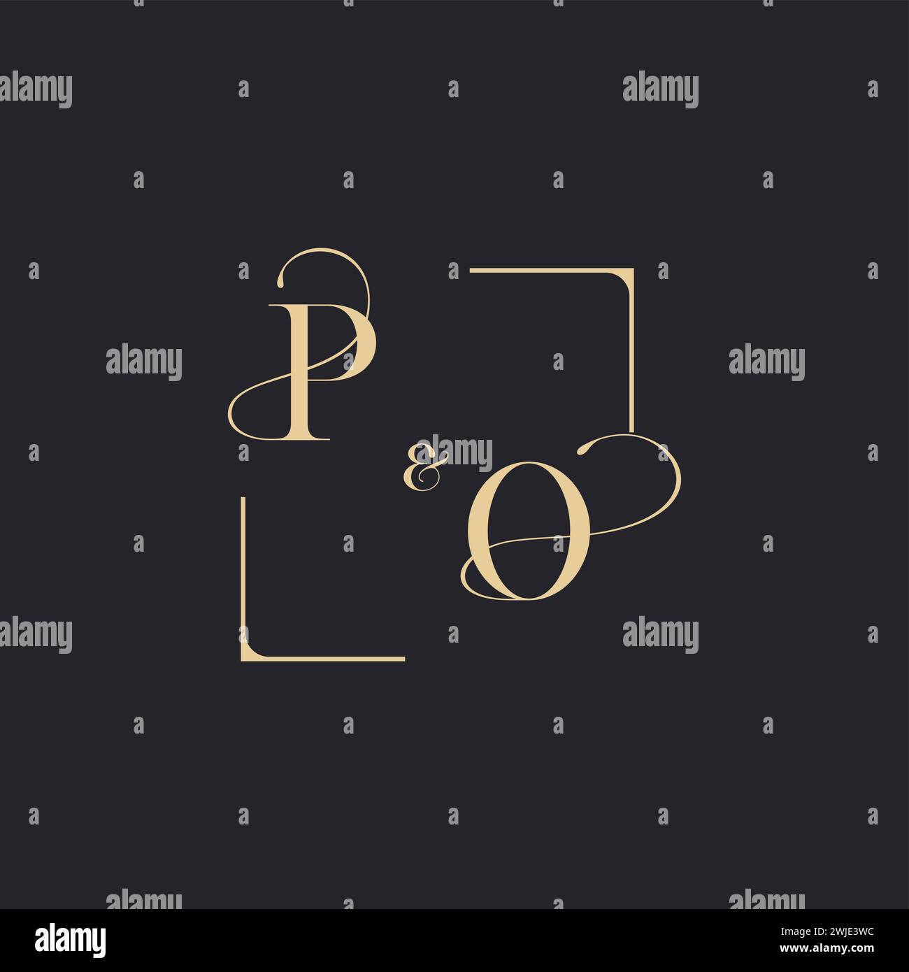 PO simple concept of wedding outline logo and square of initial design ...