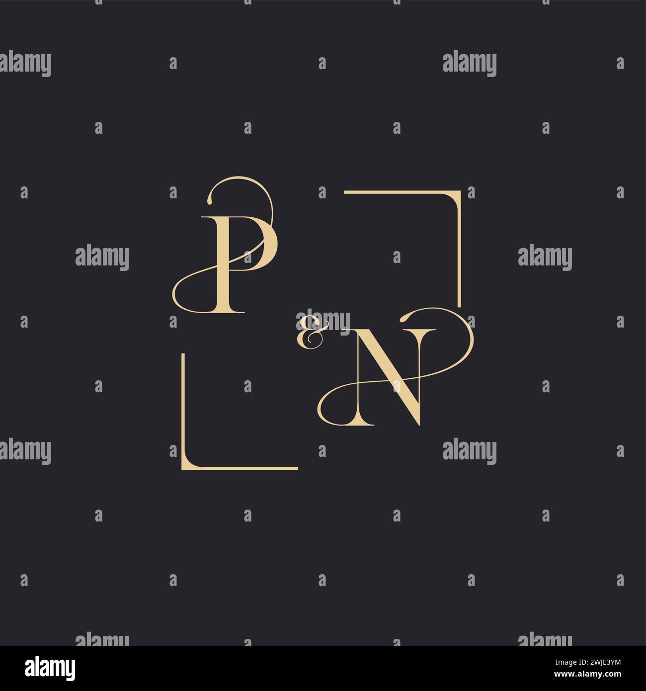 PN simple concept of wedding outline logo and square of initial design gold in white background Stock Vector