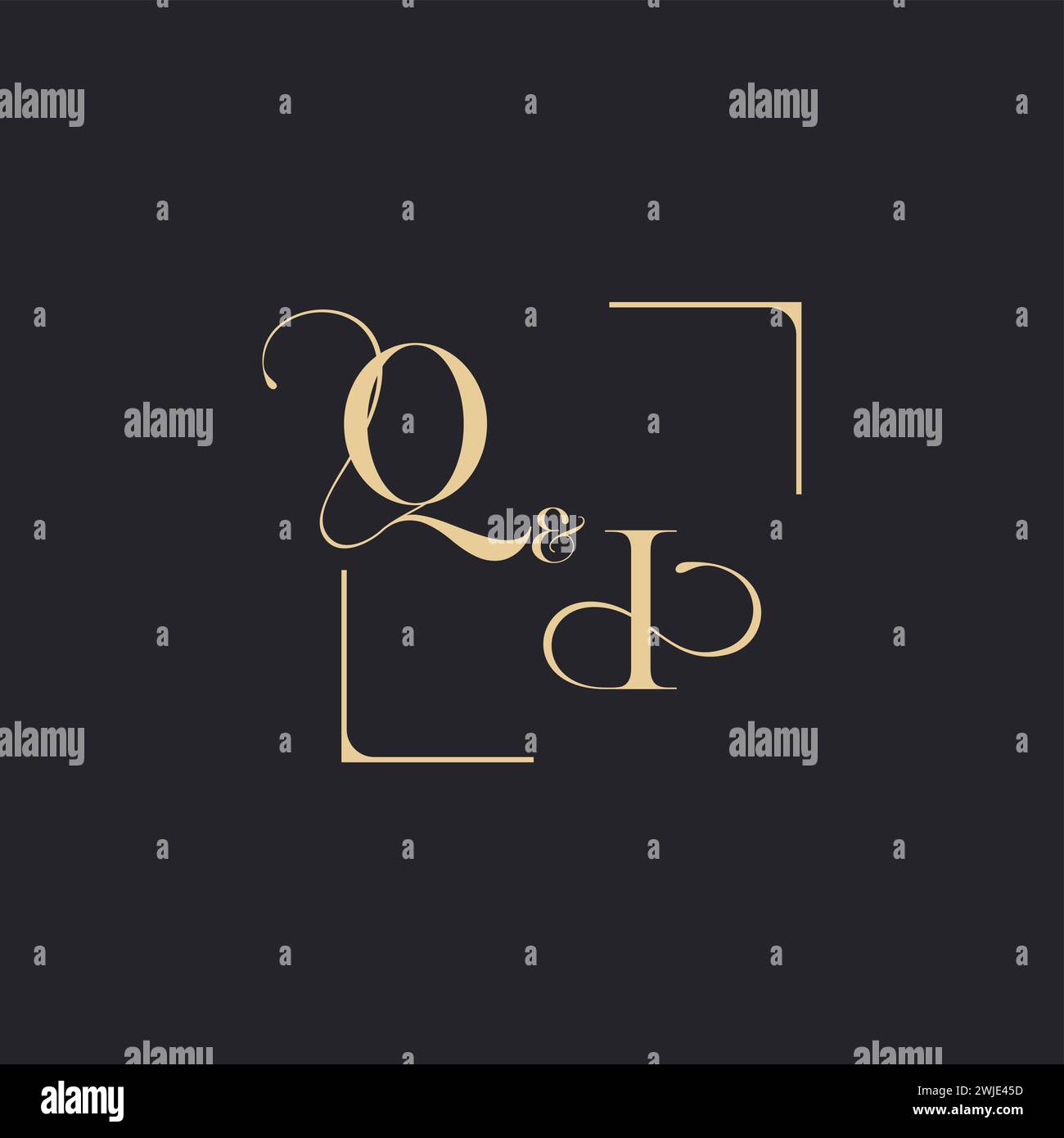 QI simple concept of wedding outline logo and square of initial design ...