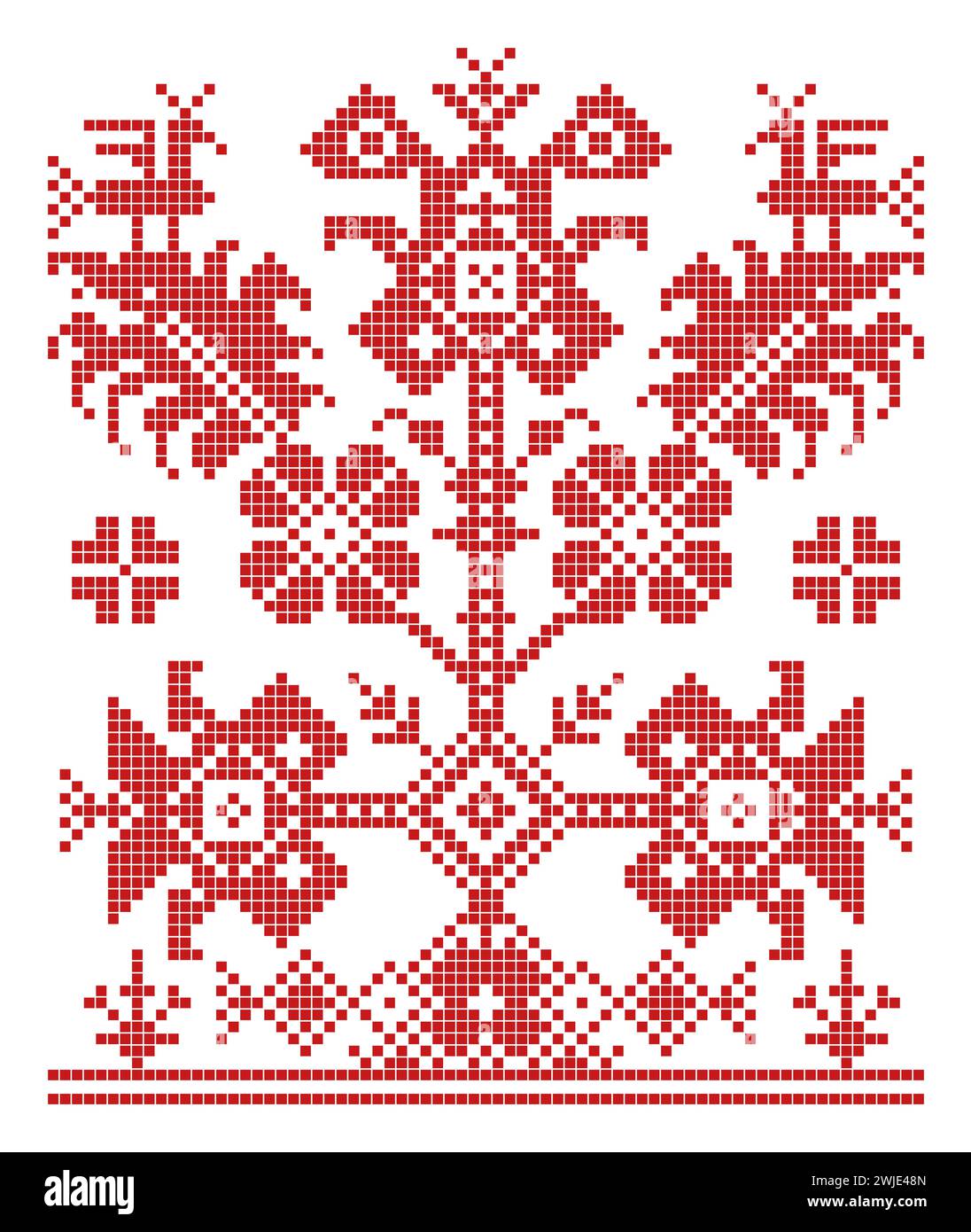 World Tree, slavic embroidery ornament and pattern. Symbol of a colossal tree which connects heavens, terrestrial world and with roots the underworld. Stock Photo