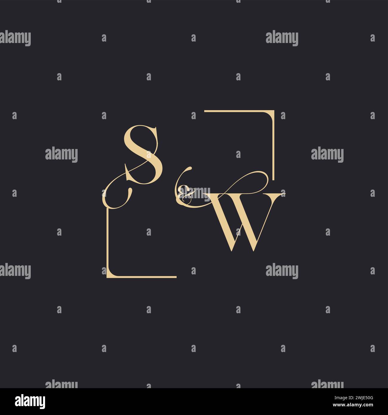 Sw Intials SW simple concept of wedding outline logo and square of initial design ...