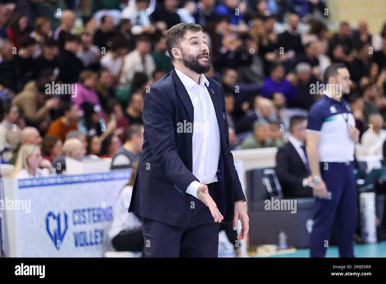 Latina, Italy. 14th Feb, 2024. head coach Guillermo Falasca (Cisterna