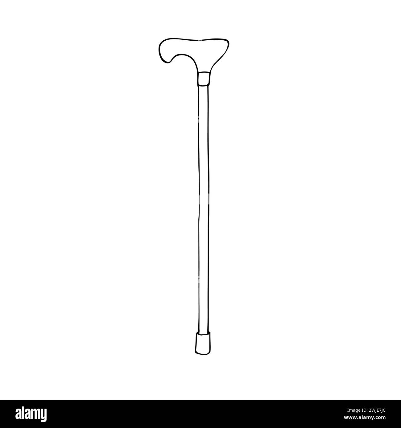 Handdrawn Walking cane. Old arm handle healthcare crook walker tool