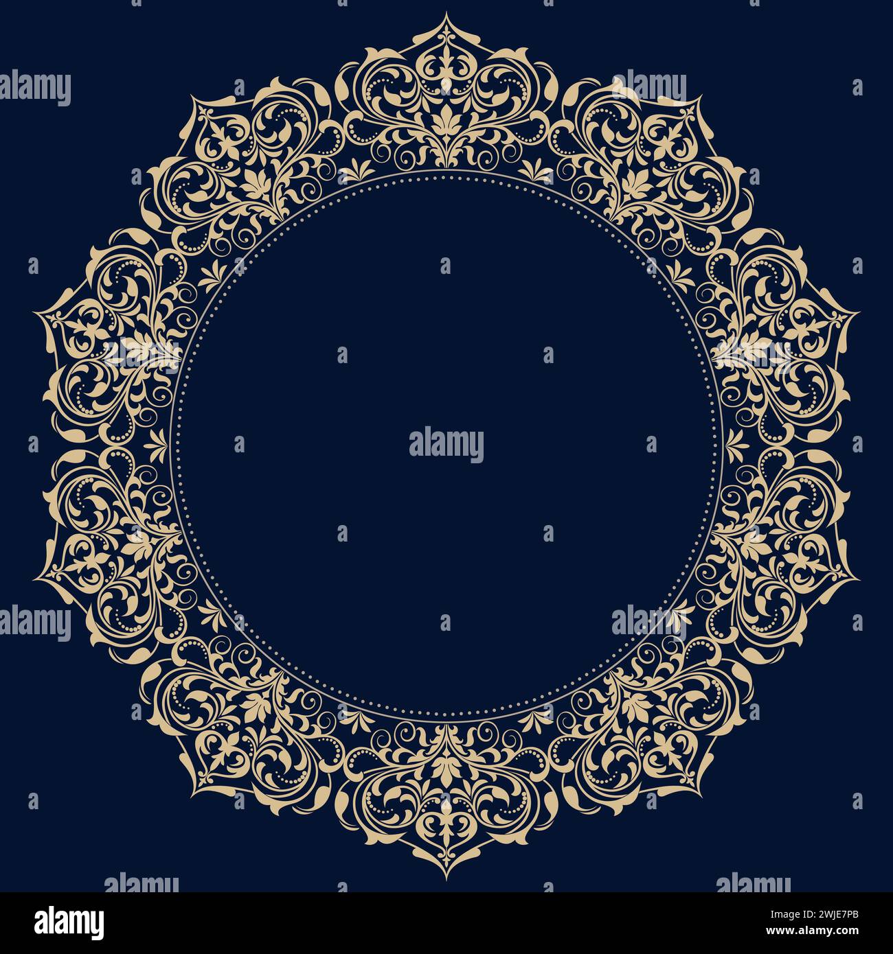Dark blue and gold floral border. Lace vector illustration for invitations and greeting cards Stock Vector