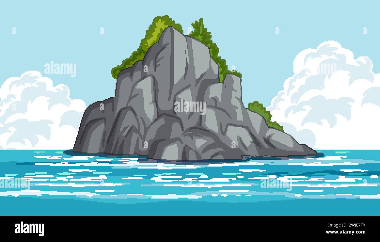 Vector illustration of a small, lush island at sea. Stock Vector