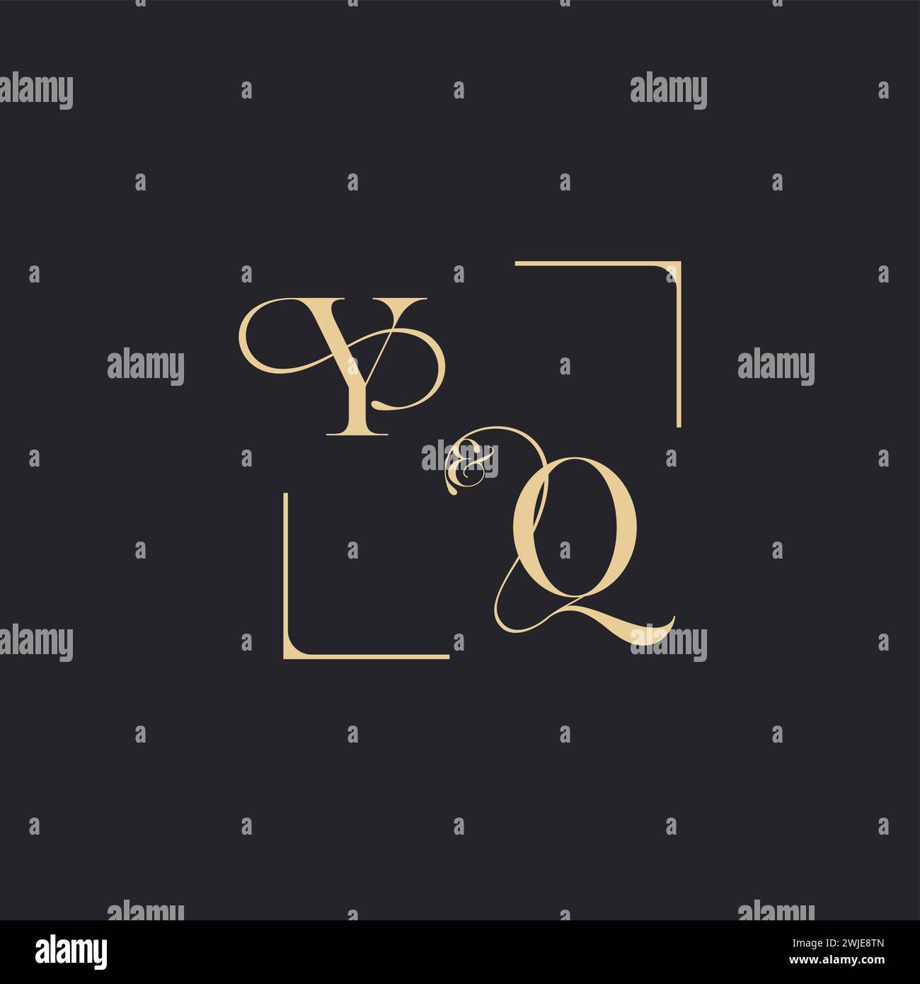 YQ simple concept of wedding outline logo and square of initial design gold in white background Stock Vector