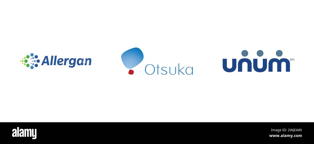 Unum, Otsuka Holdings , Allergan. Editorial vector illustration. Stock Vector