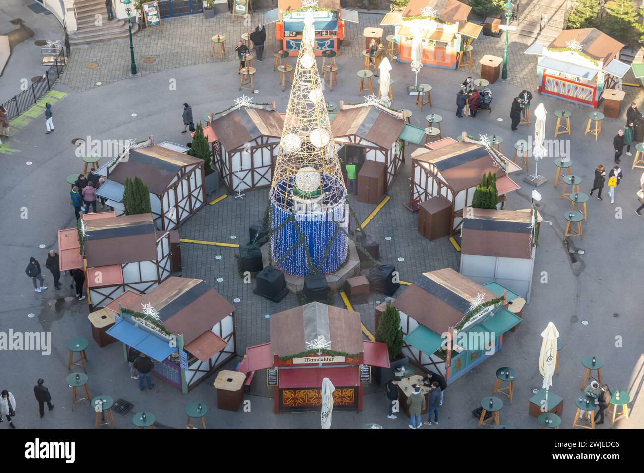 VIENNA, AUSTRIA - 21 November 2023: View over Prater Vien amusement park from the Wiener Riesenrad - Vienna Giant Ferris Wheel Stock Photo