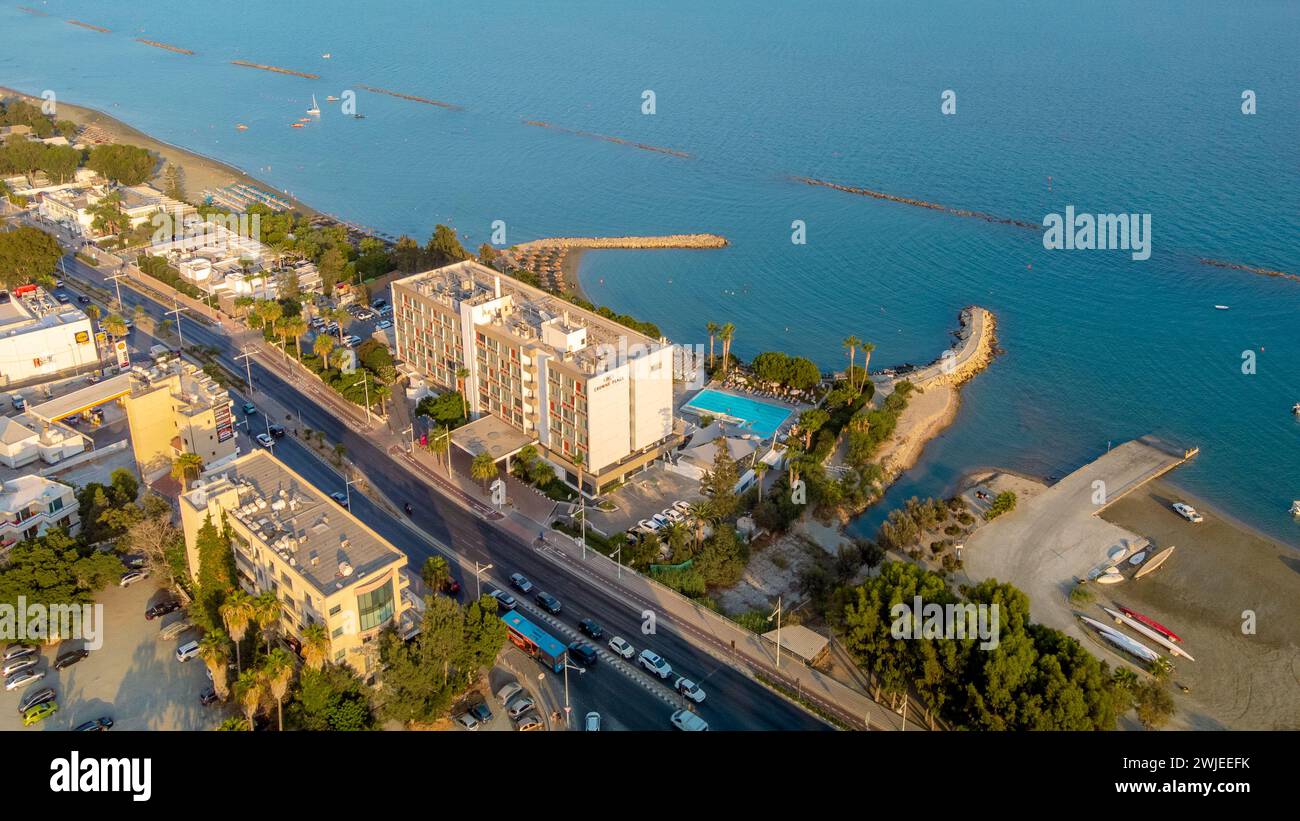 An aerial view of buildings along the shoreline in Limassol. Cyprus Stock Photo