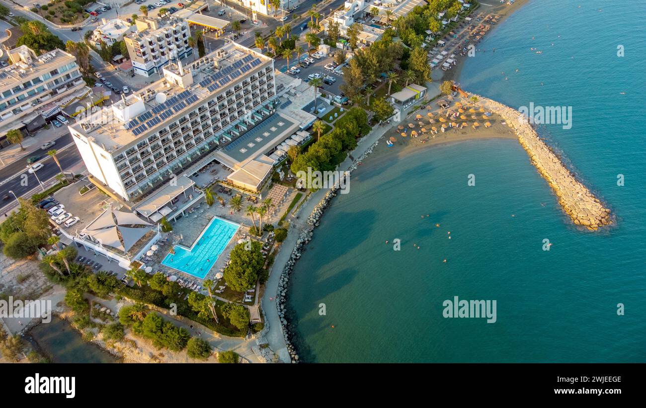 An aerial view of buildings along the shoreline in Limassol. Cyprus Stock Photo