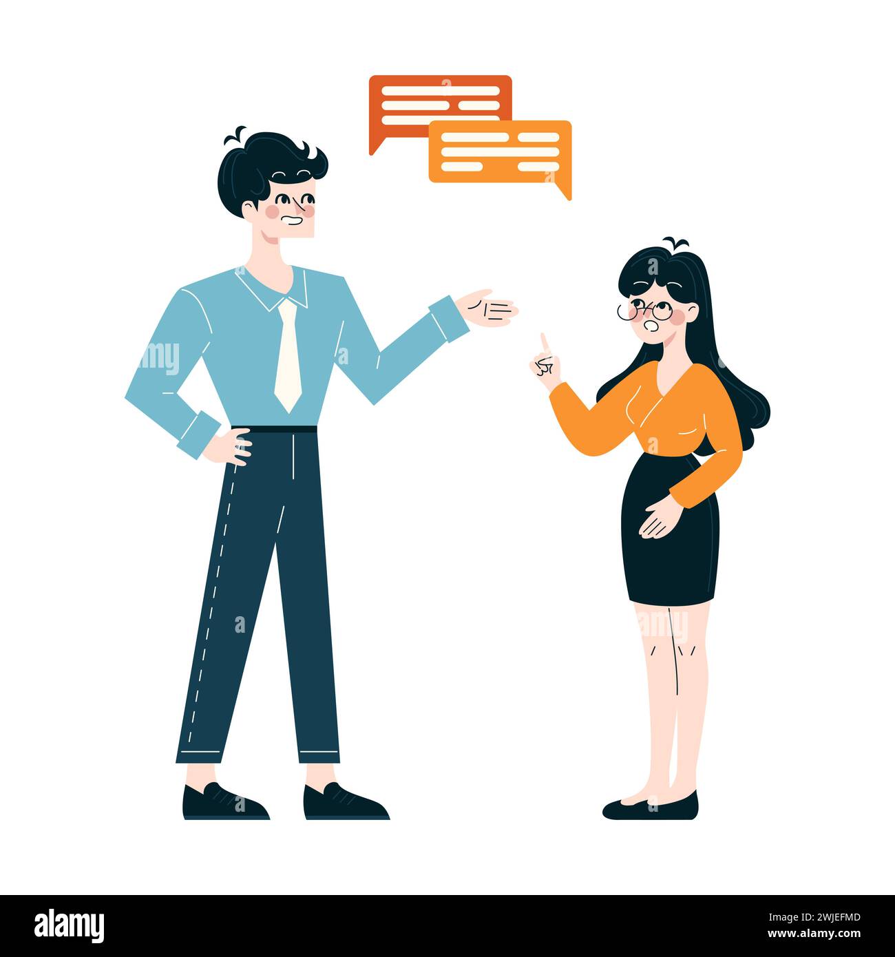 Business People concept. Constructive dialogue between colleagues enhances problem-solving. Exchange of ideas in corporate communication. Flat vector illustration Stock Vector