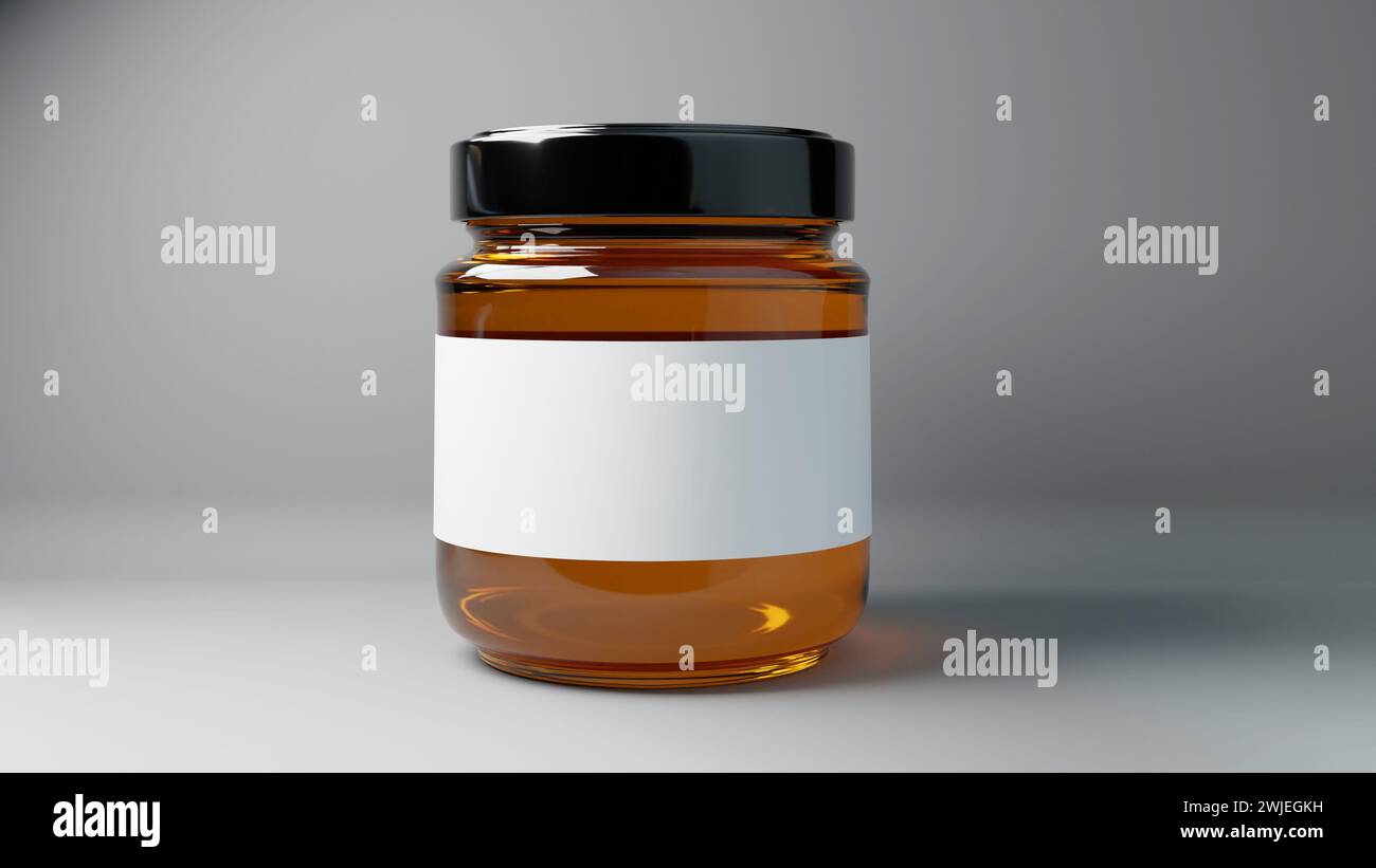 Jar of organic honey with blank label Stock Photo