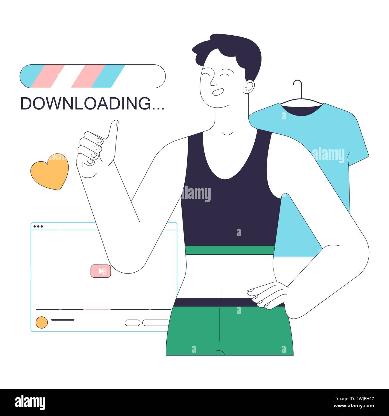 Gender transition. Genderaffirming practice for transgender man. Joyful confident character