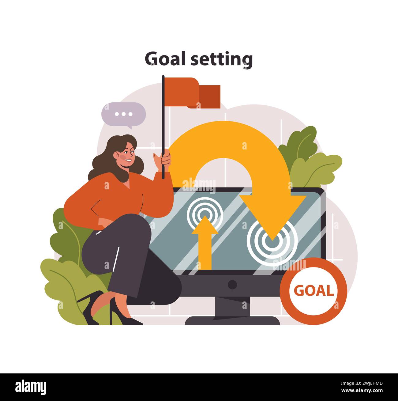 Goal Setting concept. A determined woman points towards her objective ...