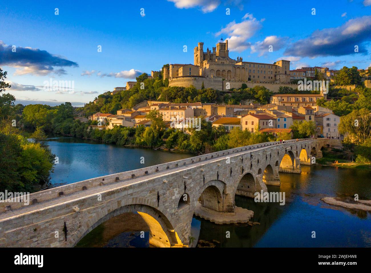 Aerial view of Saint Nazaire Cathedral, Pont Vieux, Beziers, Languedoc ...