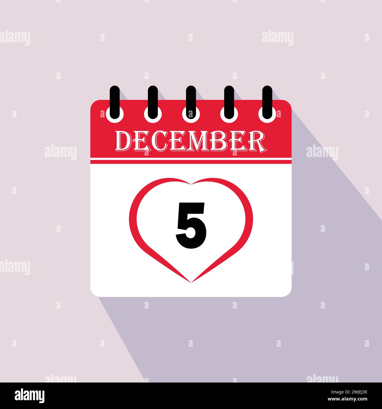 Icon calendar day - 5 December. 5th days of the month, vector illustration. Stock Vector