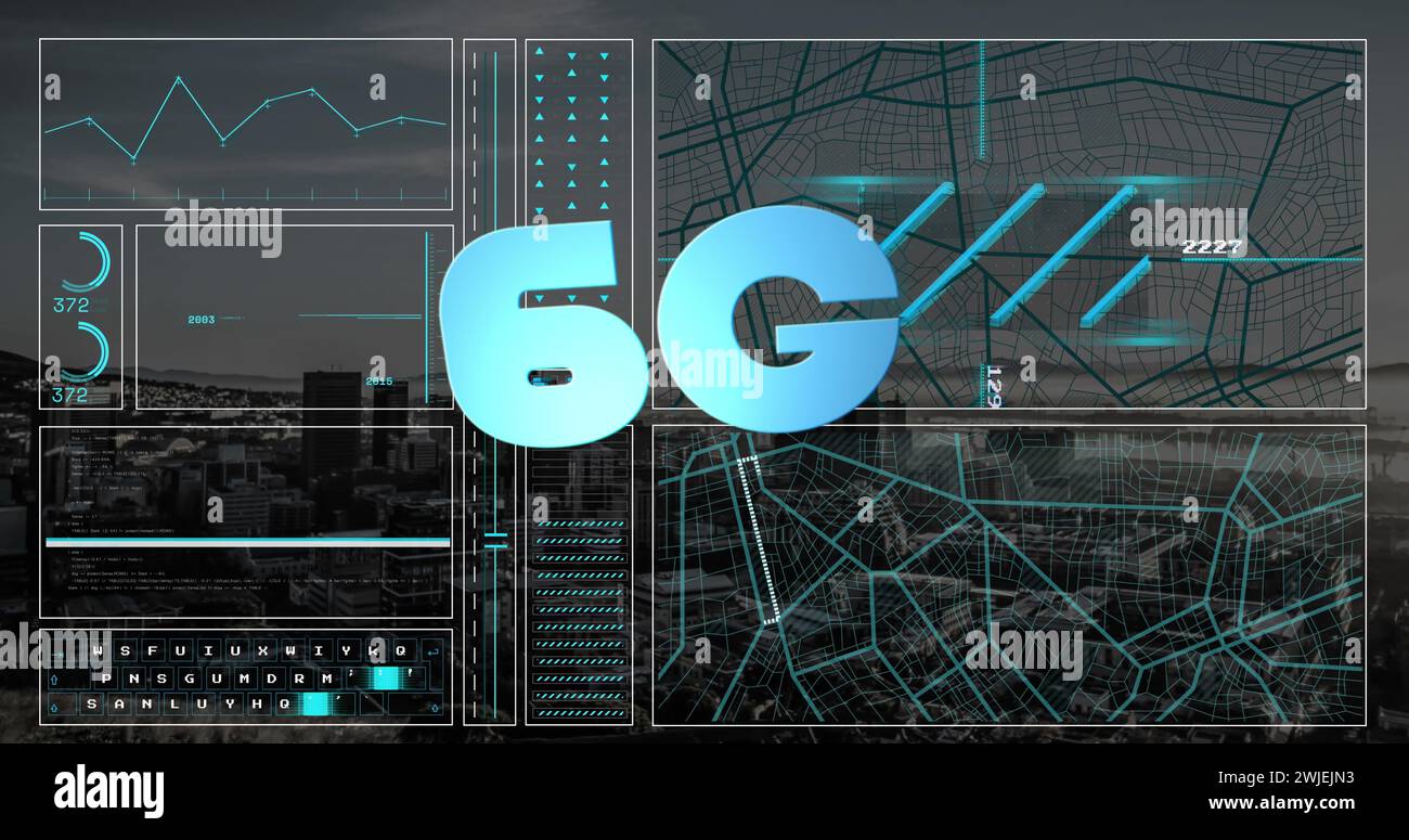 Image of 6g text and data processing Stock Photo