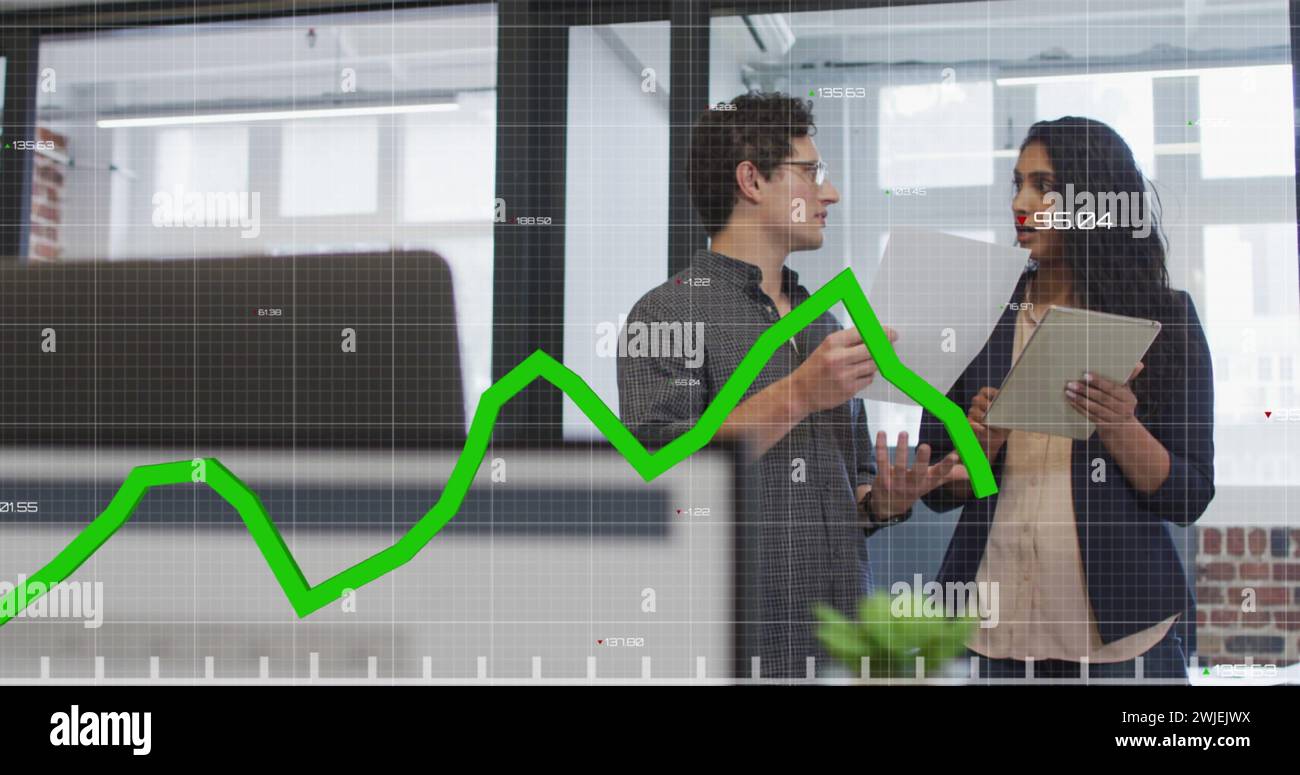 Image of data processing over diverse business people in office Stock ...