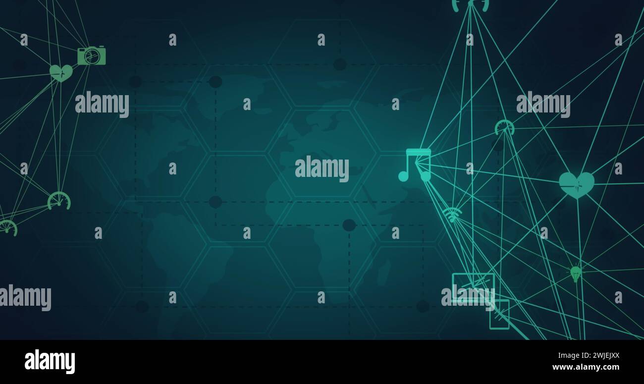 Digital image showcasing global network connections and data processing ...