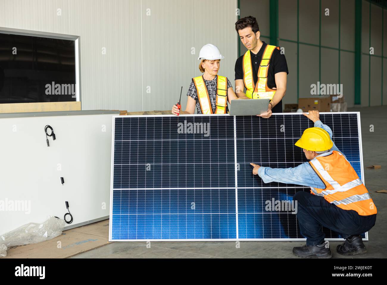 engineer team working check testing solar panel process before sand to ...