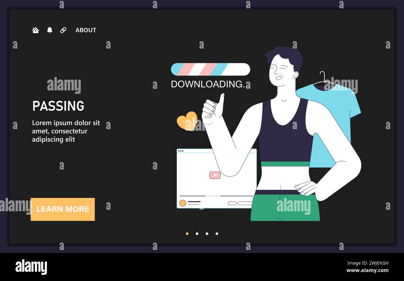 Gender transition web or landing. Genderaffirming practice for transgender man. Joyful