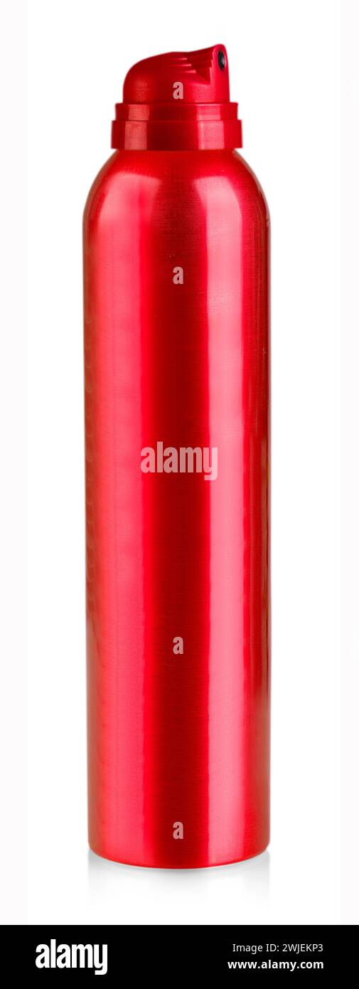The red cosmetic spray bottle isolated on white background whith ...