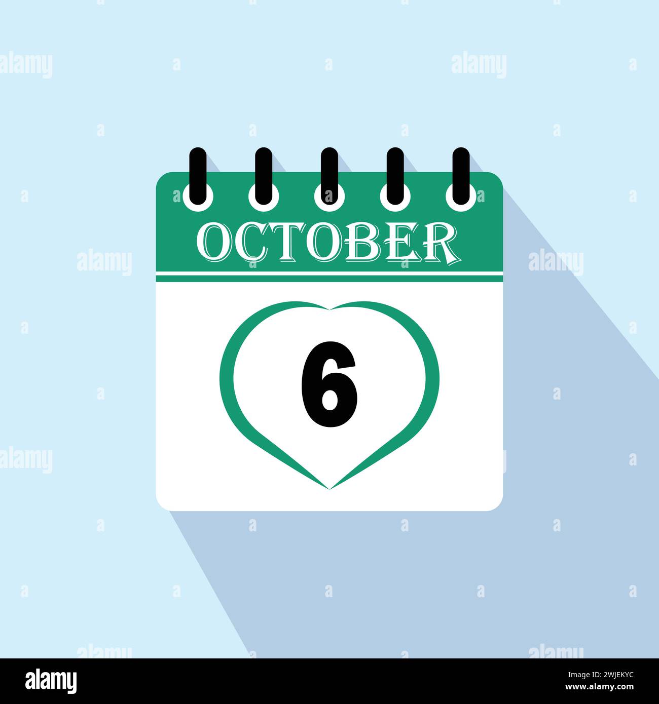 Icon calendar day 6 October. 6th days of the month, vector illustration Stock Vector Image