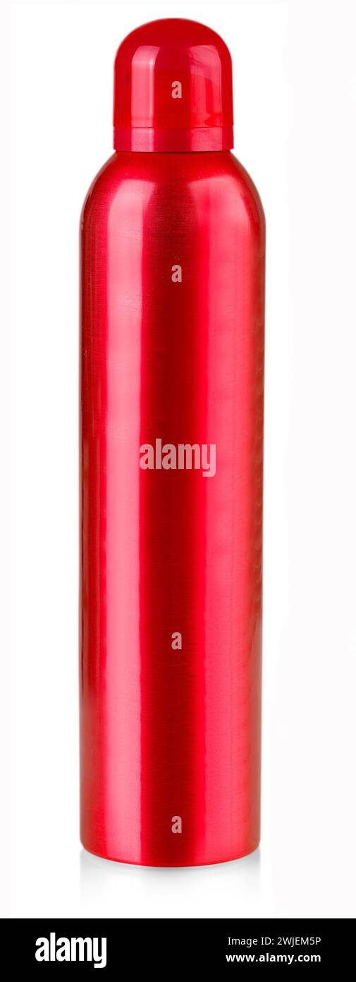 The red cosmetic spray bottle isolated on white background whith ...