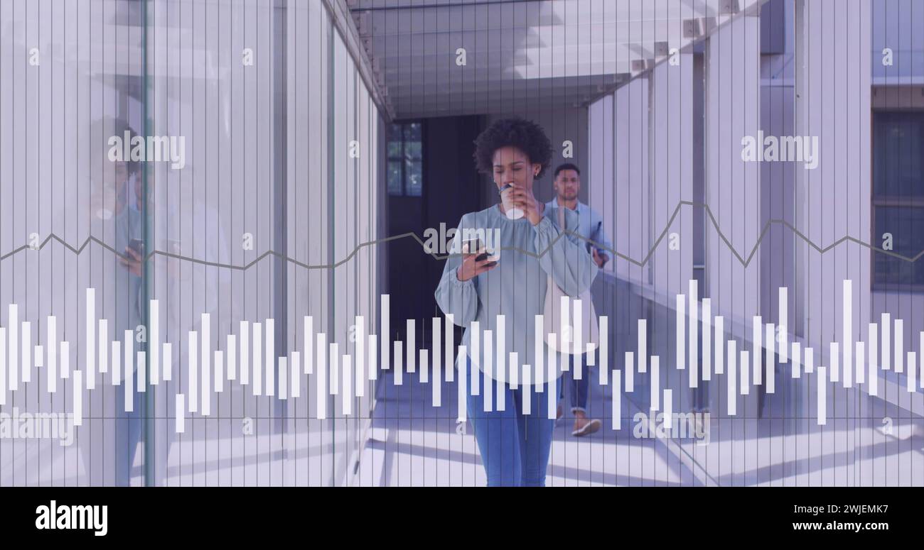 Image of data processing over diverse business people walking Stock ...