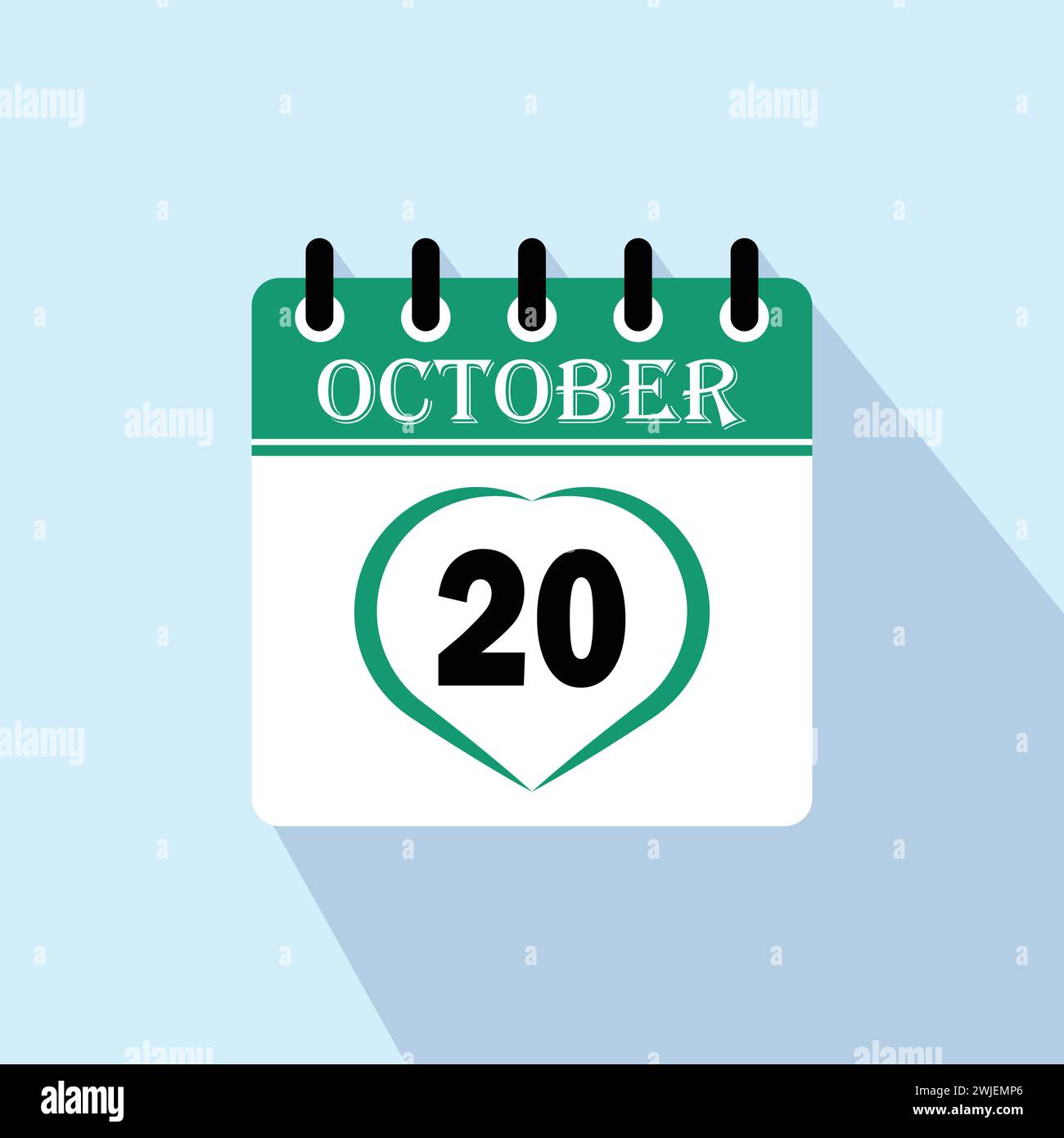 Icon calendar day - 20 October. 20th days of the month, vector illustration. Stock Vector