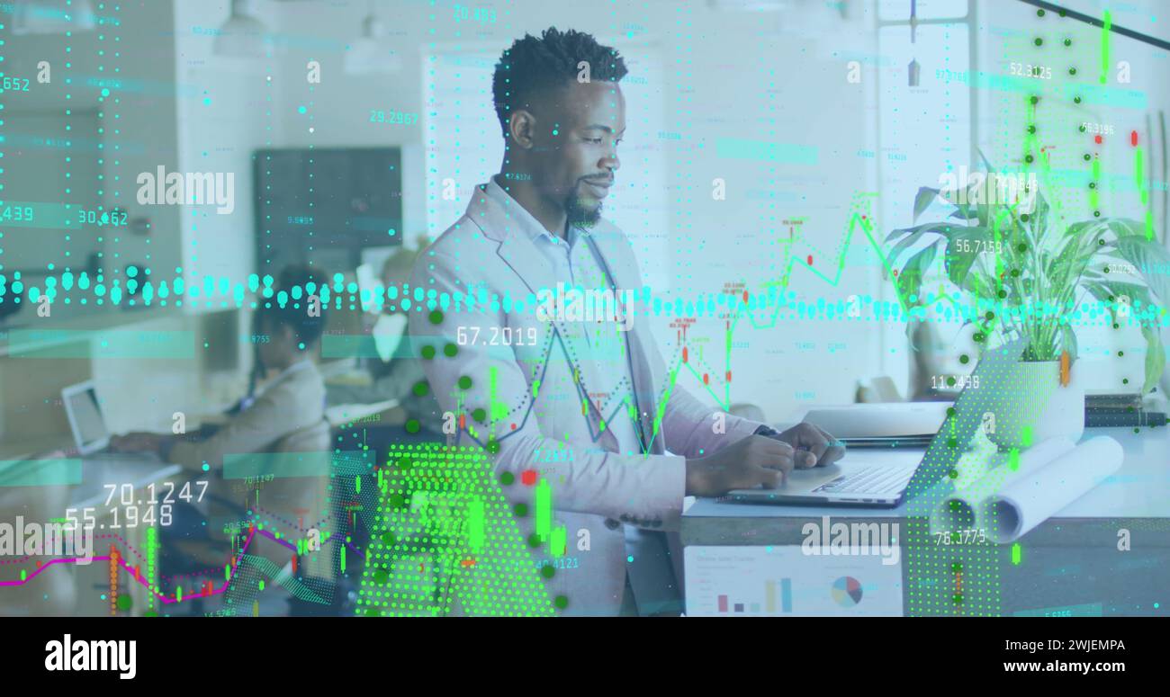 Image of data processing over diverse business people in office Stock ...