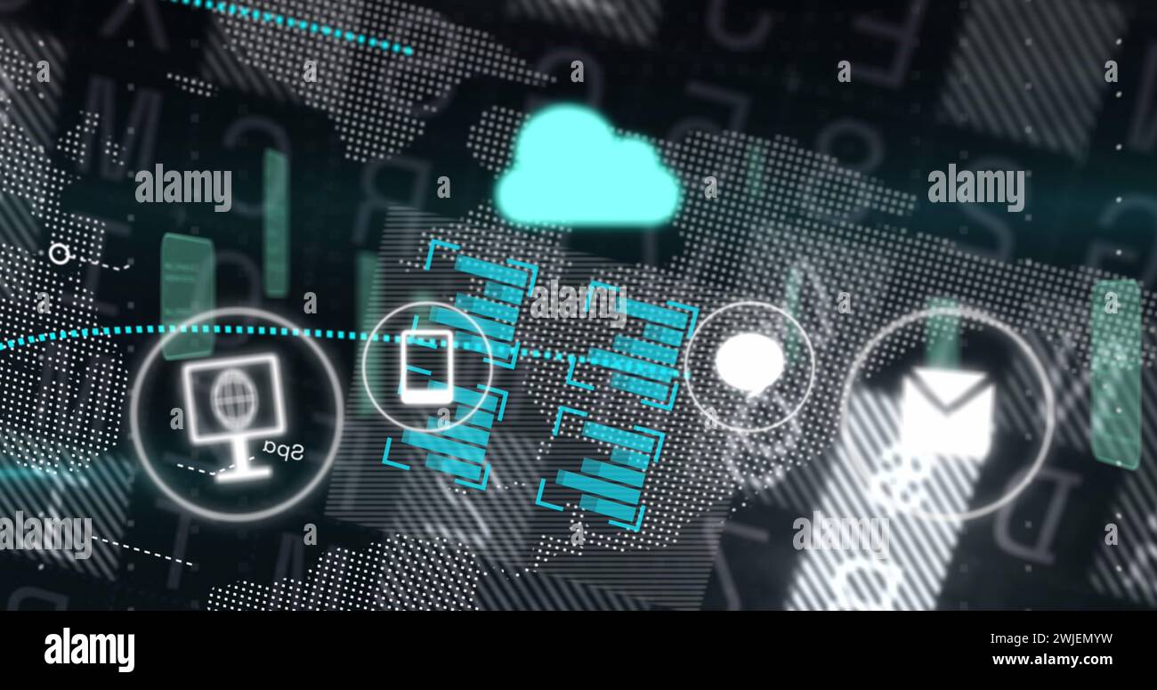Image of cloud, connections and data processing Stock Photo