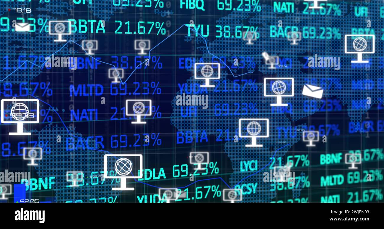 Image of connections and data processing over world map Stock Photo - Alamy