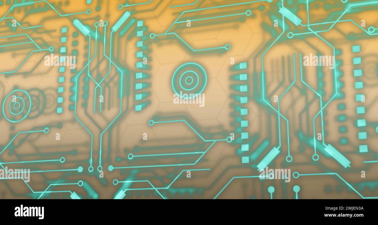 Image of connections and data processing over circuit board Stock Photo