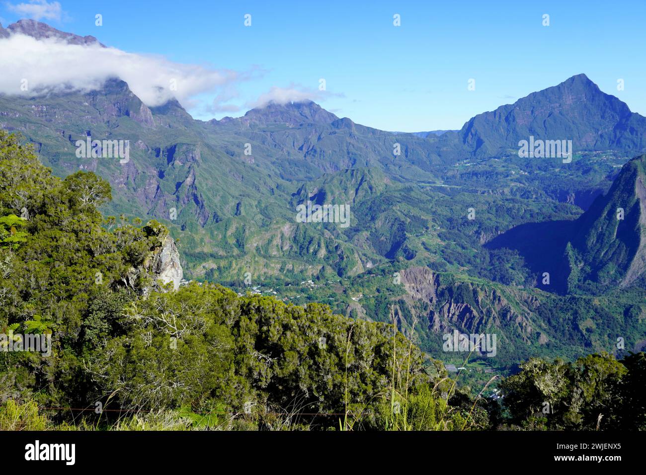 Reunion (Reunion Island) the volcanic caldera of Salazie viewed from the Belouve refuge in the