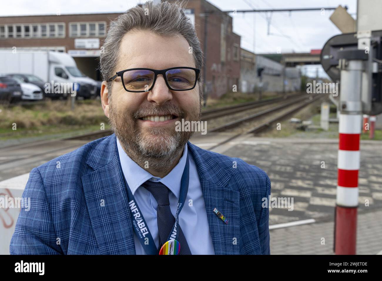 Dilbeek, Belgium. 15th Feb, 2024. Infrabel CEO Benoit Gilson poses for ...