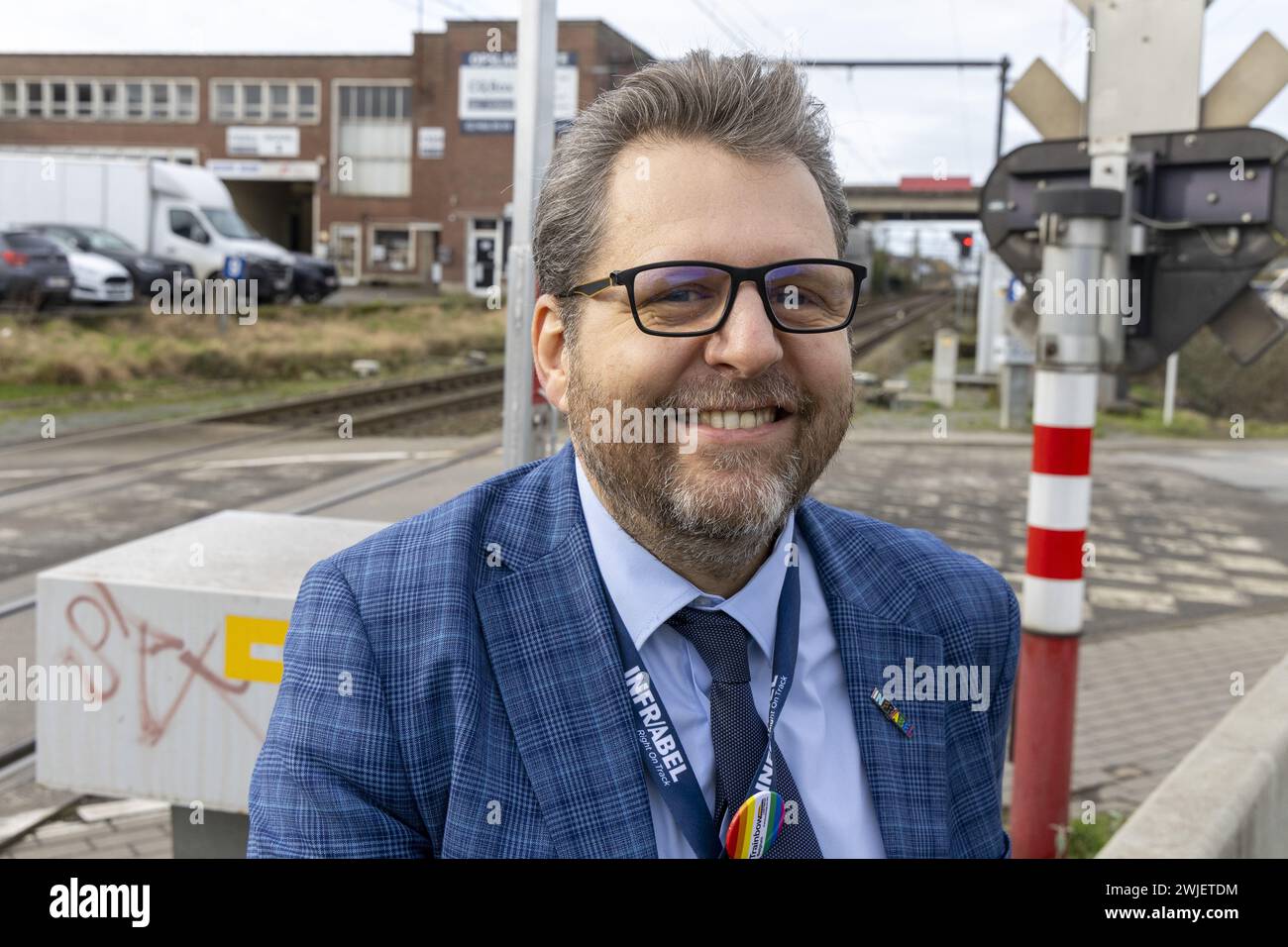 Dilbeek, Belgium. 15th Feb, 2024. Infrabel CEO Benoit Gilson poses for ...