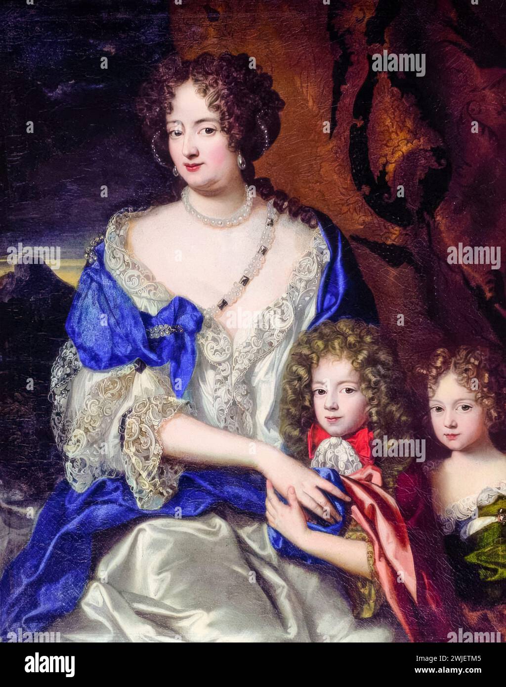 Sophia Dorothea of Celle (1666-1726), with her children Georg August (1683-1760, later King George II of Great Britain) and Sophie Dorothea (1687-1757, later Queen Sophie Dorothea of Prussia), portrait painting in oil on canvas by Jacques Vaillant, 1690-1691 Stock Photo