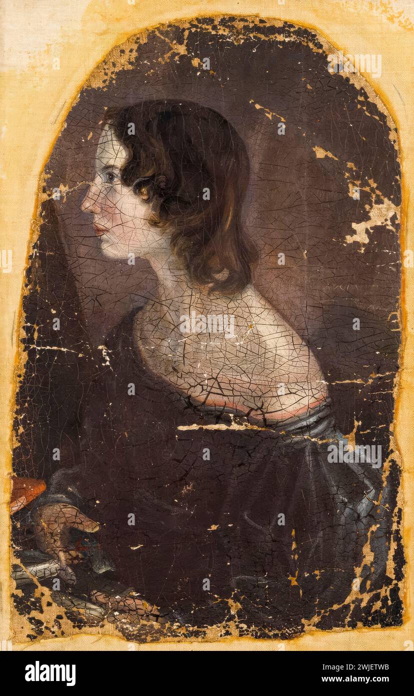 Emily Brontë (1818-1848), English novelist and poet, portrait painting in oil on canvas by Patrick Branwell Brontë, circa 1833 Stock Photo