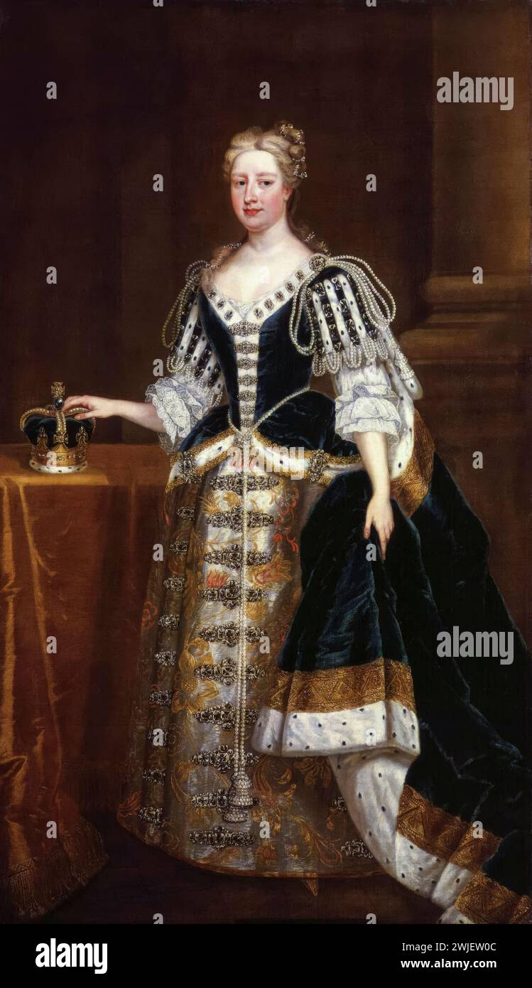 Caroline of Ansbach (1683-1737), Queen Consort of Great Britain and Ireland and Electress of Hanover 1727-1737 as the wife of King George II, portrait painting in oil on canvas by the studio of Charles Jervas, 1727 Stock Photo