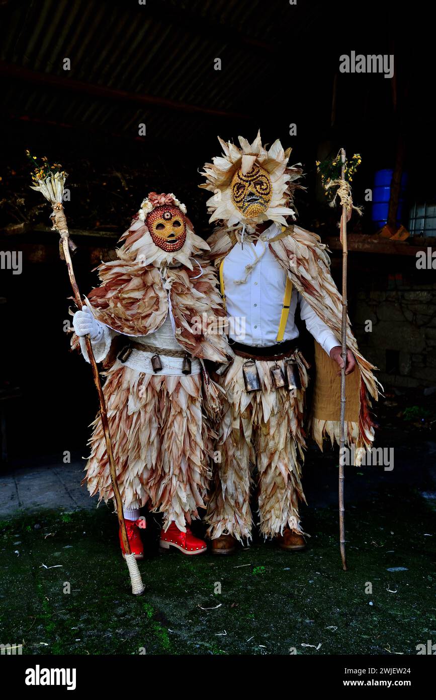 Follateiros de Lobios in Vibo Mask of Vilariño de Conso, Ourense, Spain Stock Photo