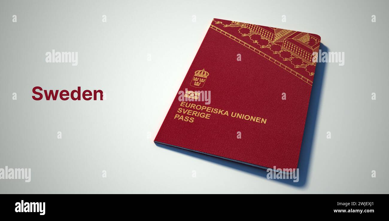 Sweden passport. 3d rendering passport on white background. Stock Photo