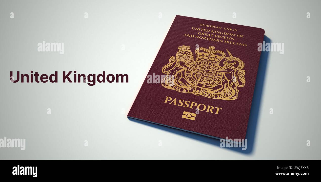 United Kingdom passport. 3d rendering passport on white background. Stock Photo