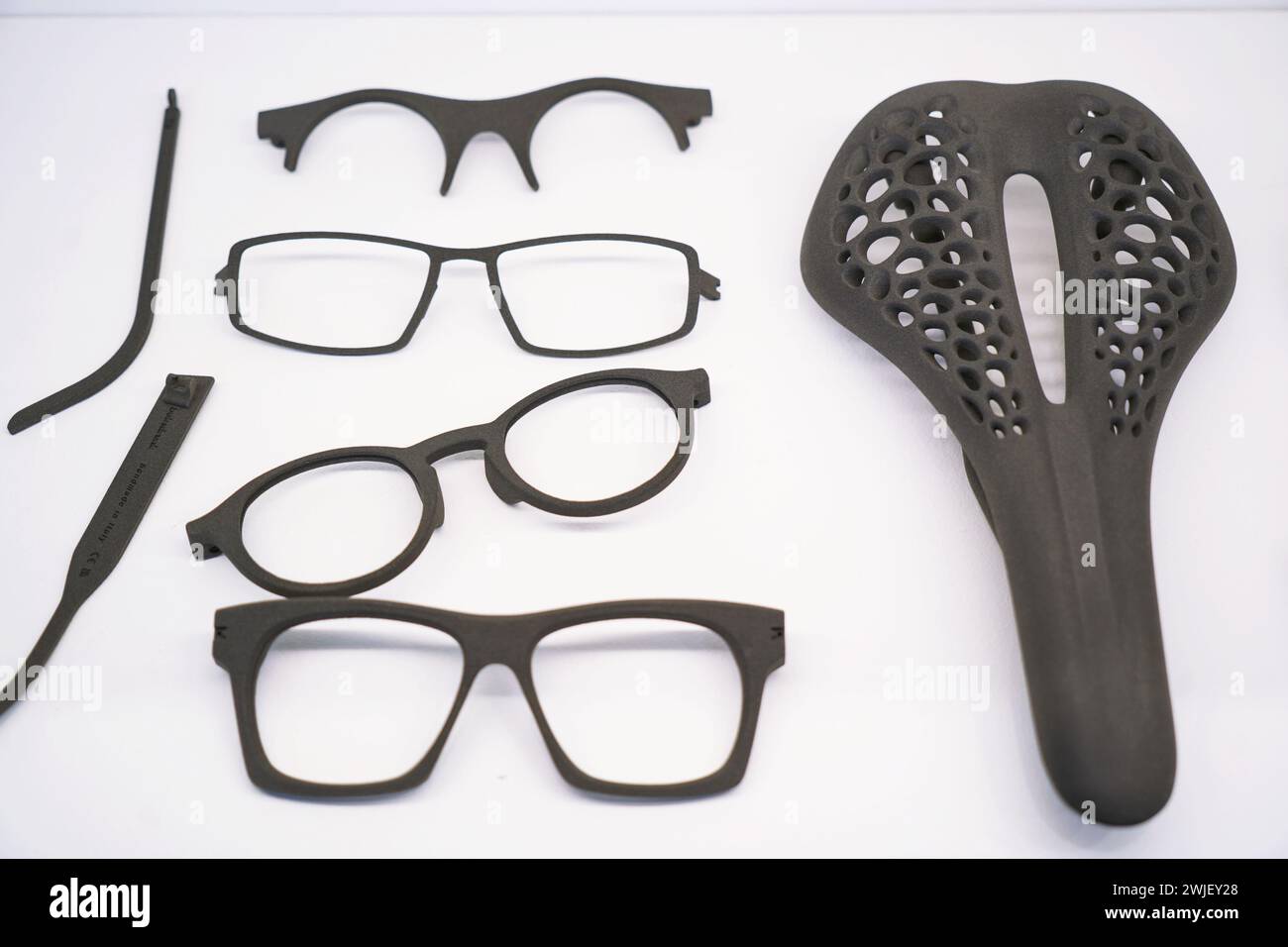 3D printed glasses and bicycle saddle Stock Photo