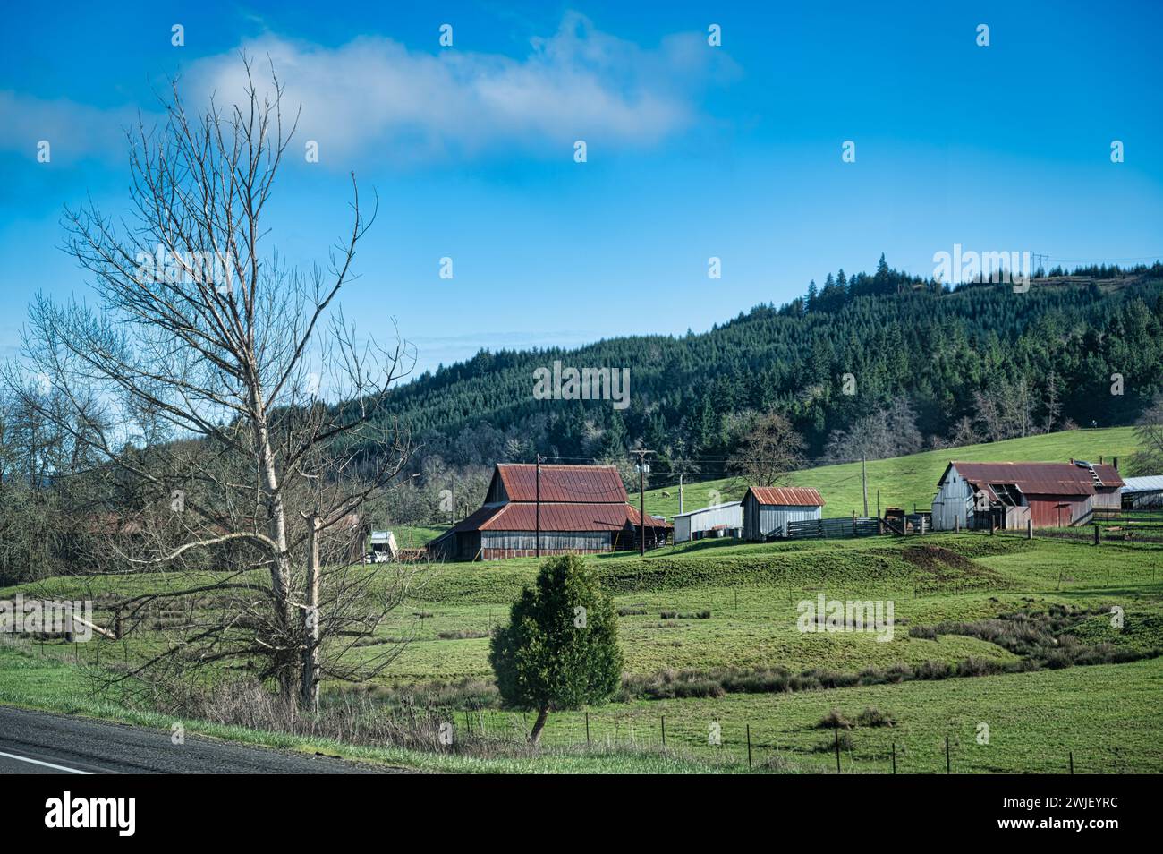 A serene farm in the hills of Oregon, USA Stock Photo